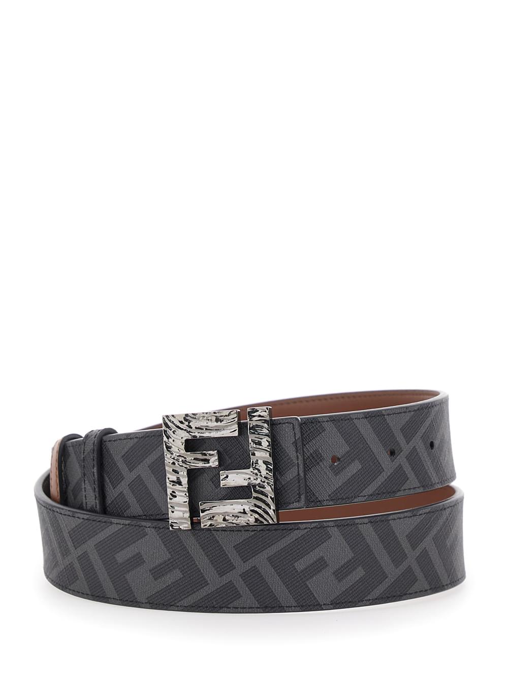 Fendi Men Brown Reversible Belt With Ff Buckle Closure In Leather Man FENDI