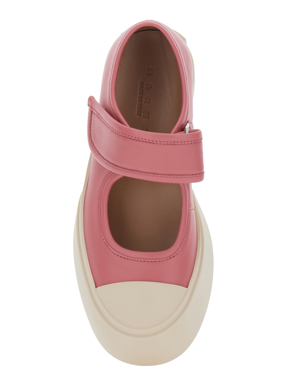 Marni Women 'Mary Jane' Pink Sandals With Touch-Strap Closure And Logo Patch On The Rear In Leather Woman MARNI