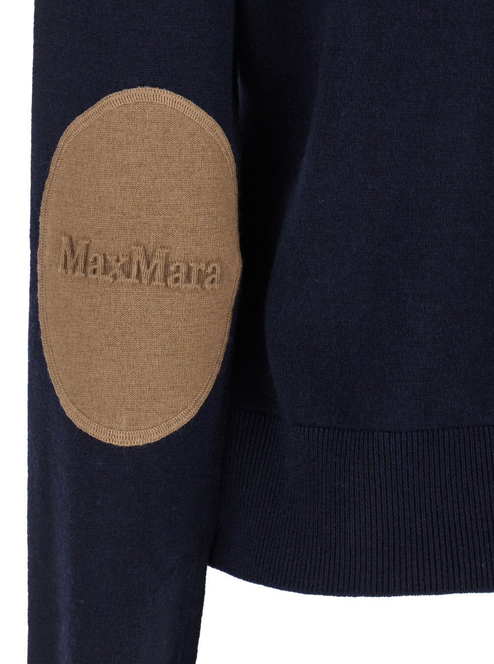 'S Maxmara Women 'Eco' Blue Crewneck Sweater With Contrasting Logo Patch On The Elbows In Wool Woman S MAX MARA