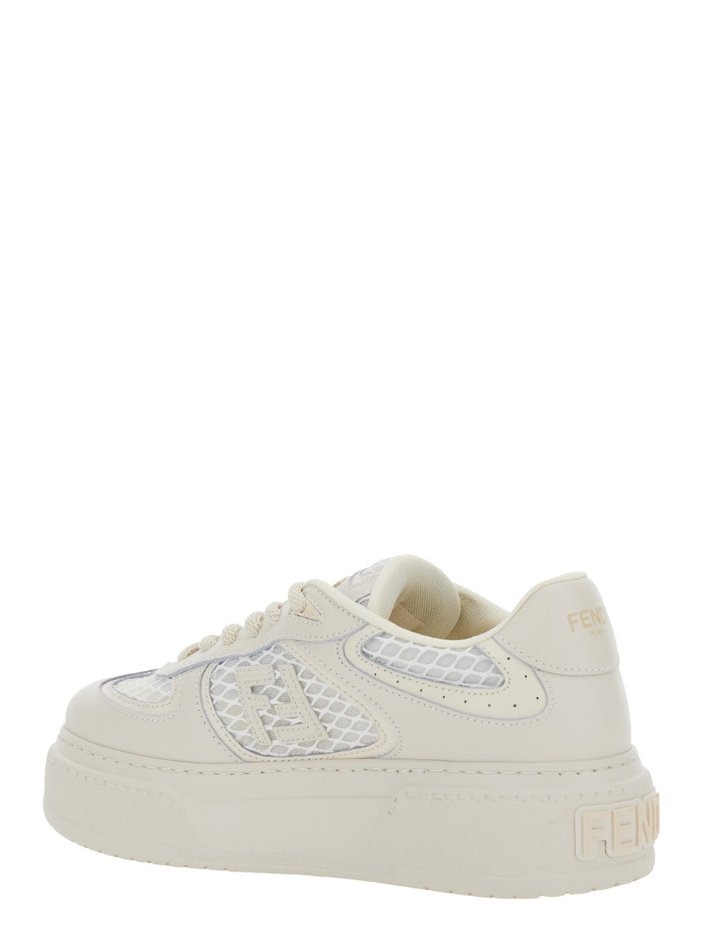 Fendi Women 'Match' White Sneakers With Mesh Inserts And Embossed Logo On The Back In Leather Woman FENDI