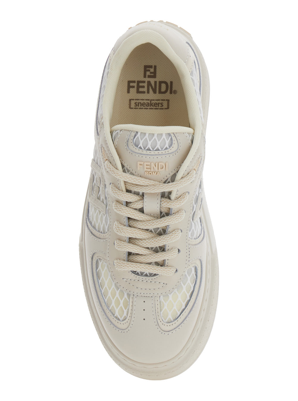 Fendi Women 'Match' White Sneakers With Mesh Inserts And Embossed Logo On The Back In Leather Woman FENDI