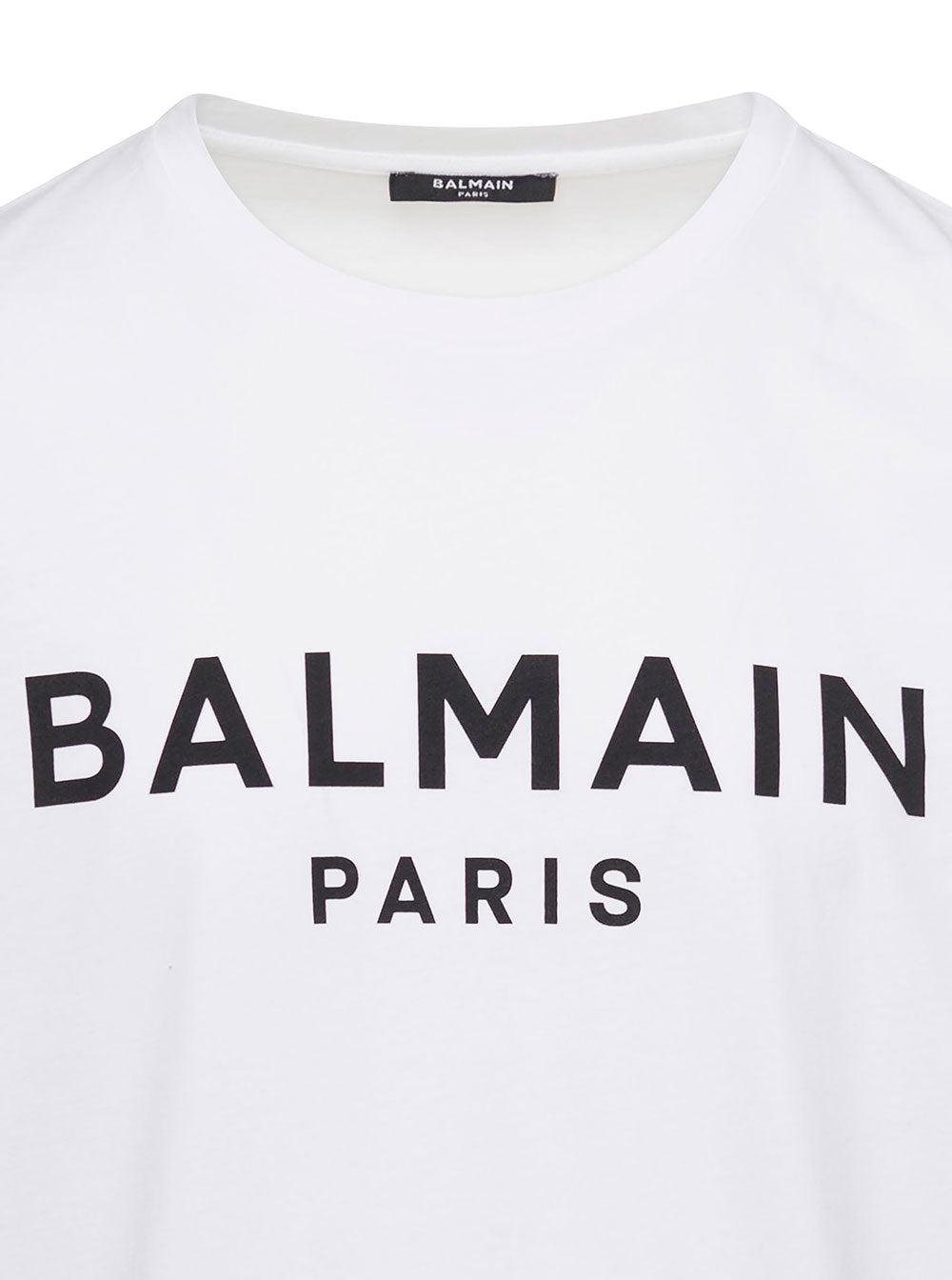 Balmain Men White Crewneck T-Shirt With Contrasting Logo Lettering Print In Cotton Man BALMAIN