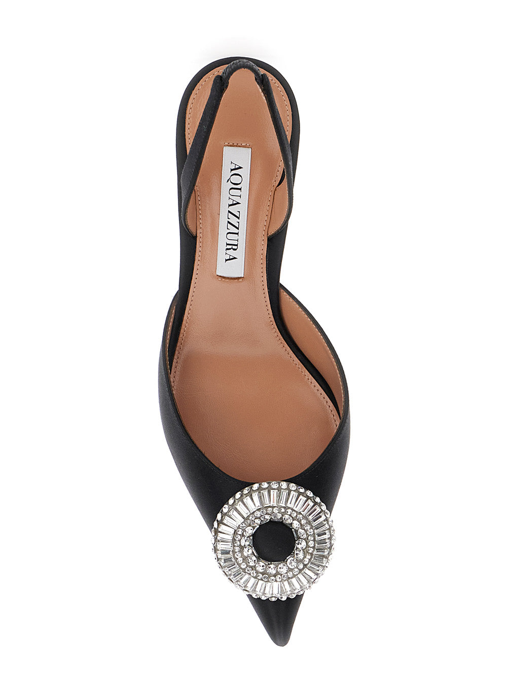 Aquazzura Women 'Crystal Hoop' Black Slingback Pumps With Rhinestoned Embellishment And Kitten Heel In Tech Fabric Woman AQUAZZURA