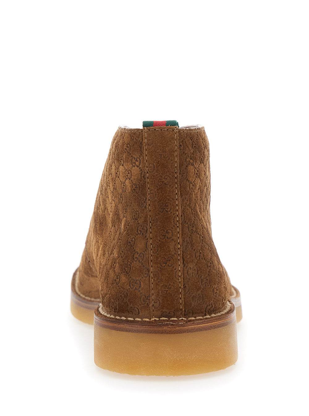 Gucci Men Brown Ankle Boots With Web Detail On The Heel And Low Heel In Gg Suede Man GUCCI