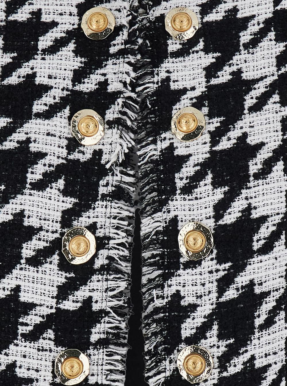 Balmain Women 'Spencer' Black And White Jacket With All-Over Check Motif And Fringed Hem In Cotton Blend Woman BALMAIN