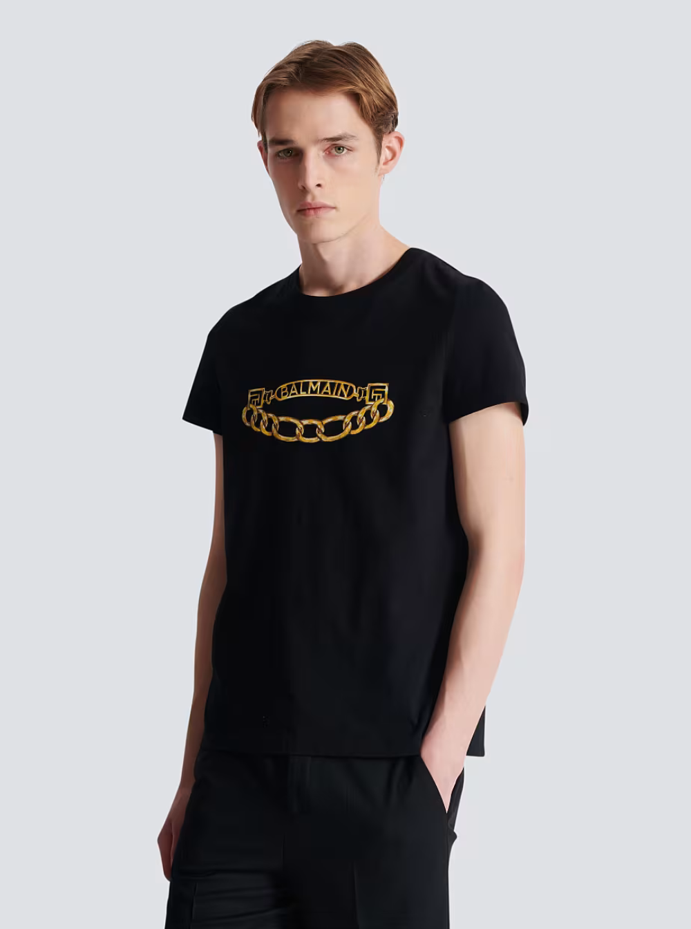 Balmain Men Black Crewneck T-Shirt With Logo Print On The Front In Cotton Man BALMAIN