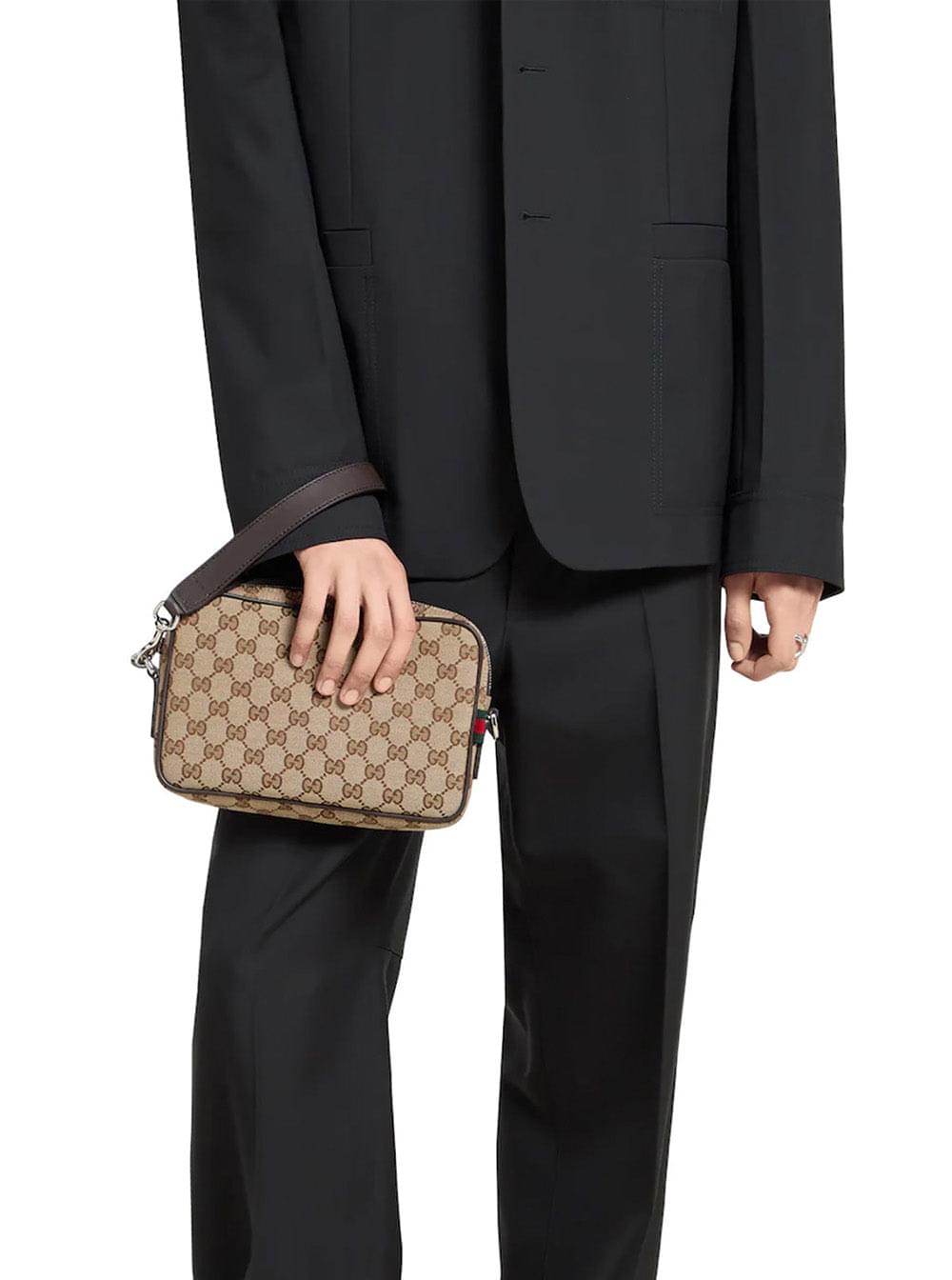 Gucci Men Crossbody Bag 'Gg All-Over' With Tech Fabric Motif Beige Man GUCCI
