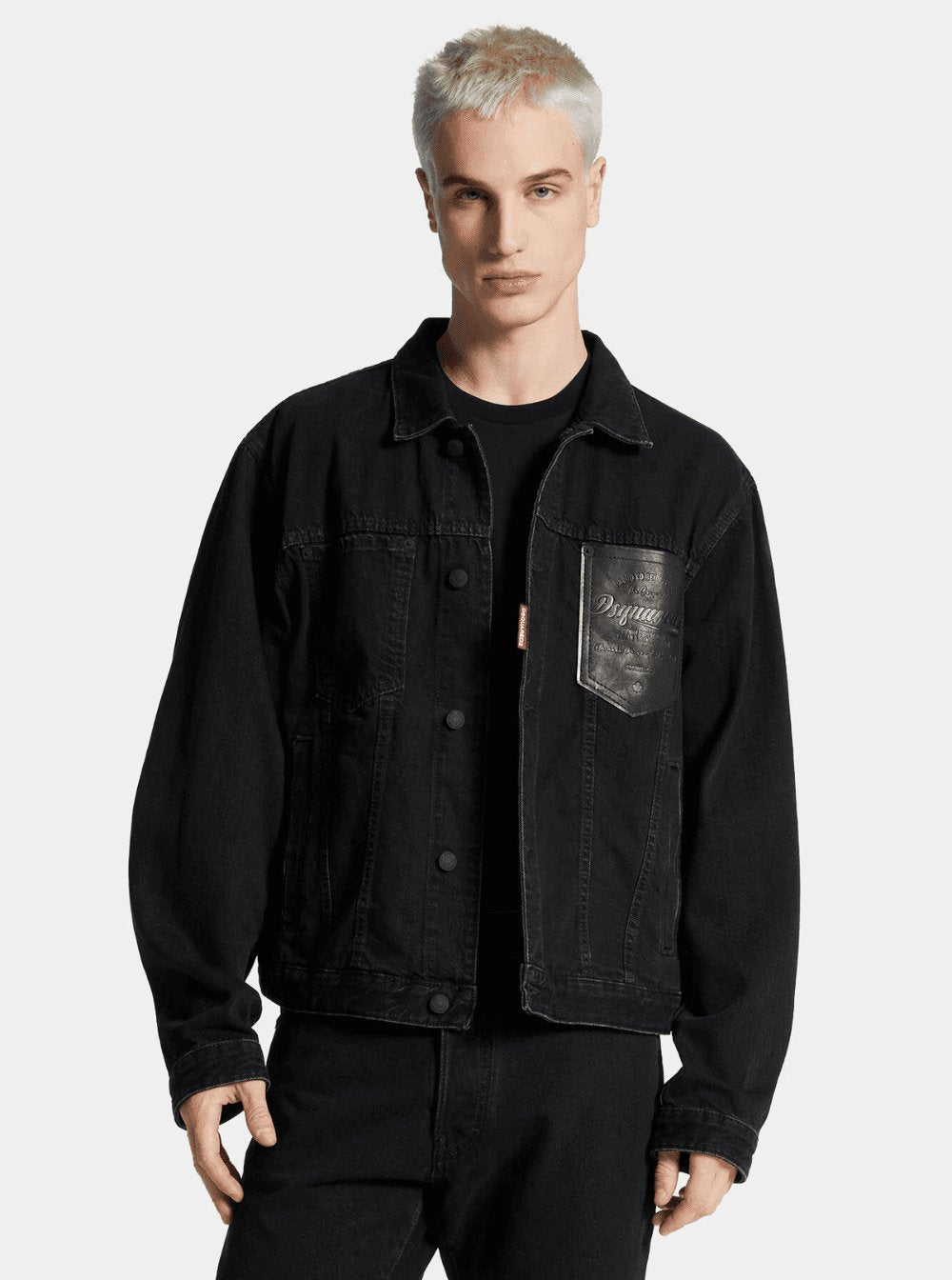 Dsquared2 Men Black Jacket With Classic Collar And Embossed Logo On The Front In Denim Man DSQUARED2