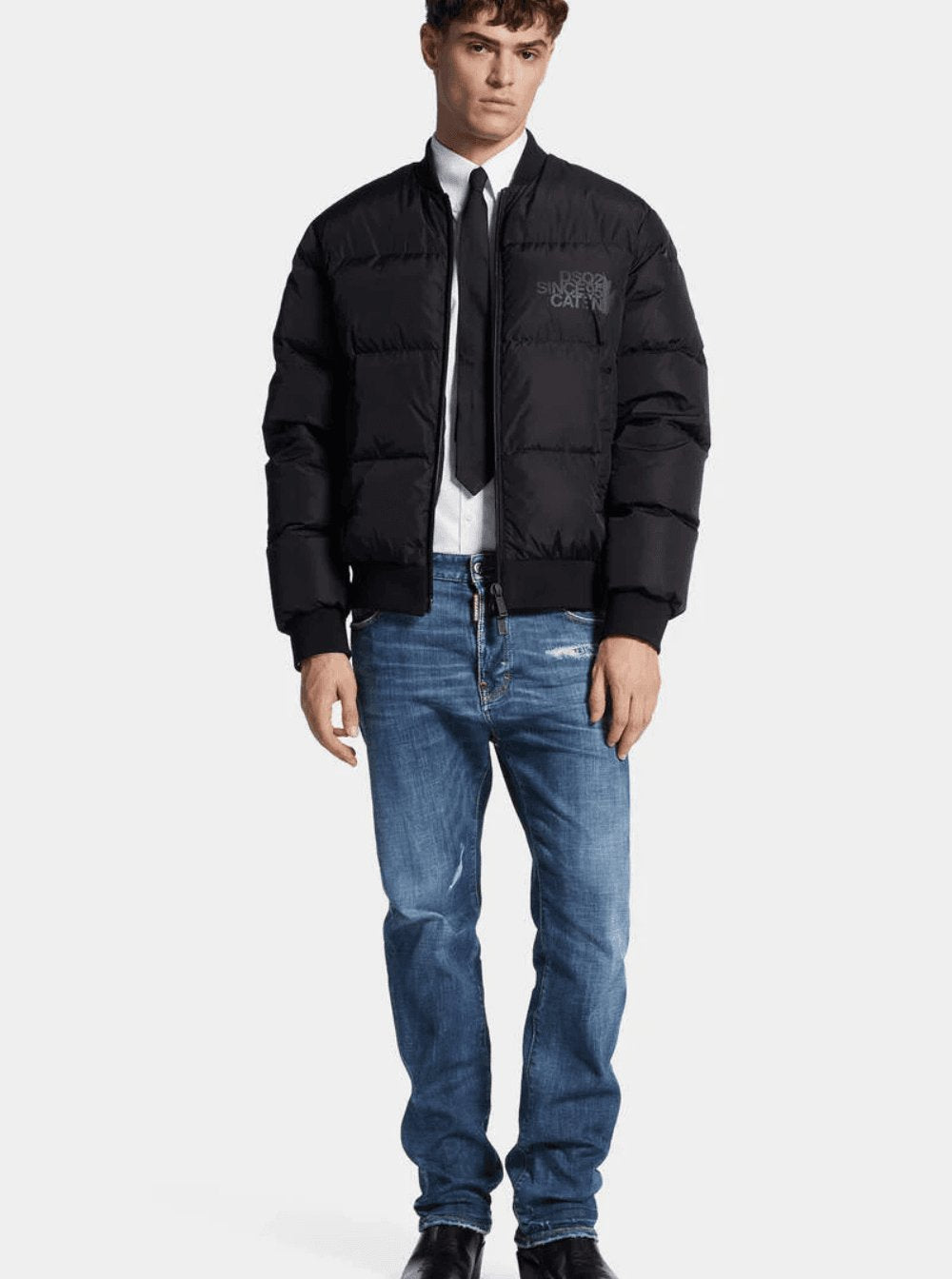 Dsquared2 Men Blue Jeans With Ripped Details And Logo Patch On The Rear In Denim Man DSQUARED2
