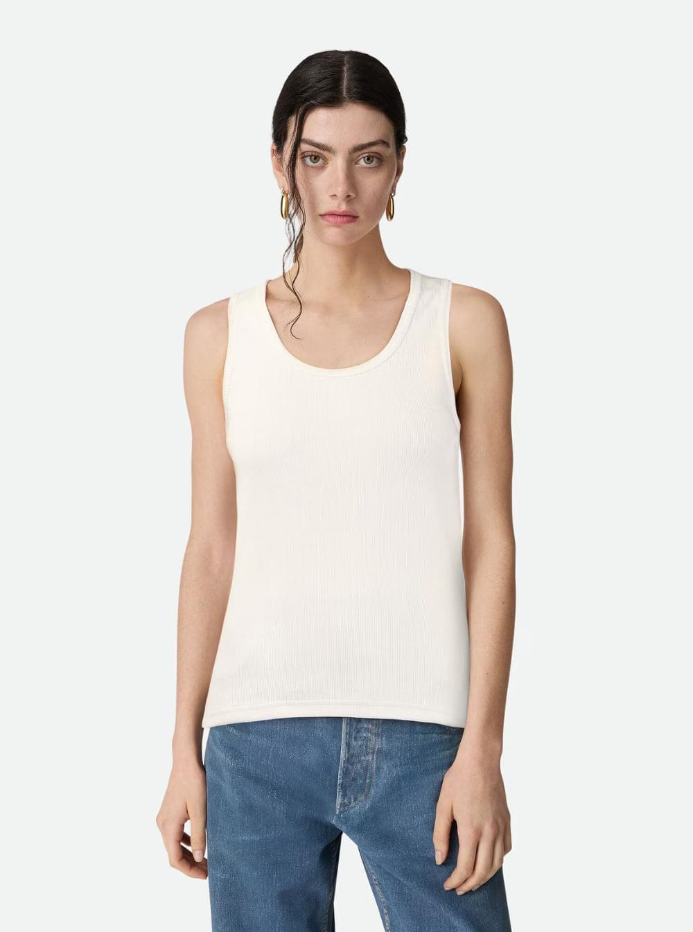 Bottega Veneta Women White Ribbed Tank Top With U Neckline In Cotton Woman Bottega Veneta BOTTEGA VENETA