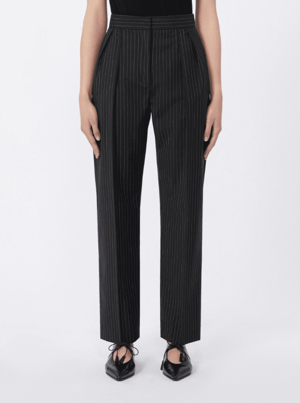 Max Mara Women 'Sesamo' Black Pants With Front Concealed Closure And All-Over Striped Motif In Wool Woman MAX MARA