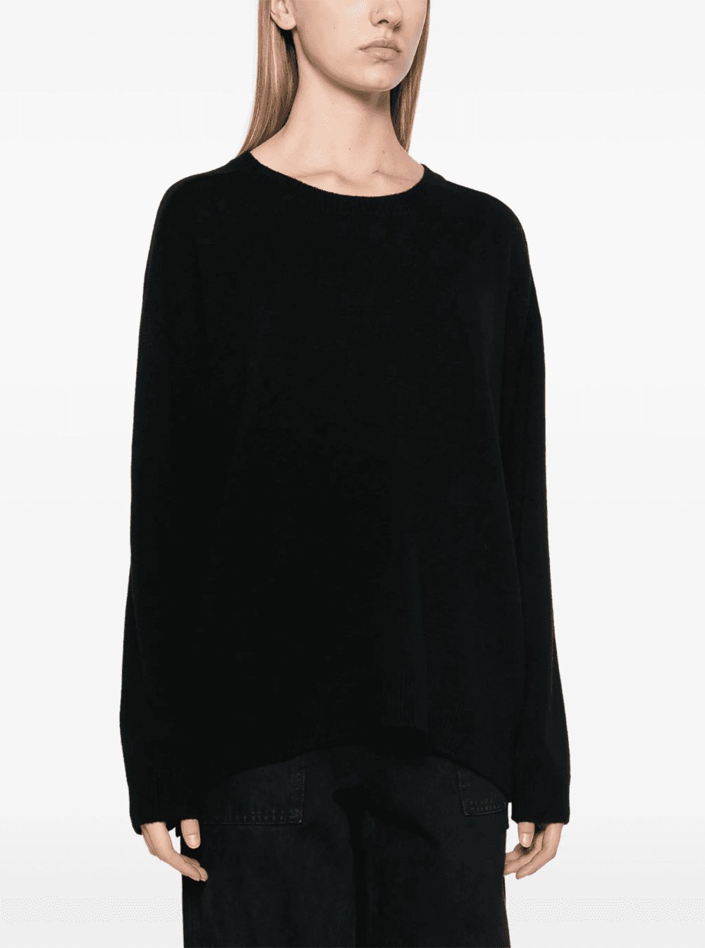 P.A.R.O.S.H. Women Black Crewneck Sweater With Asymmetric Hem In Wool And Cashmere Woman P.A.R.O.S.H.