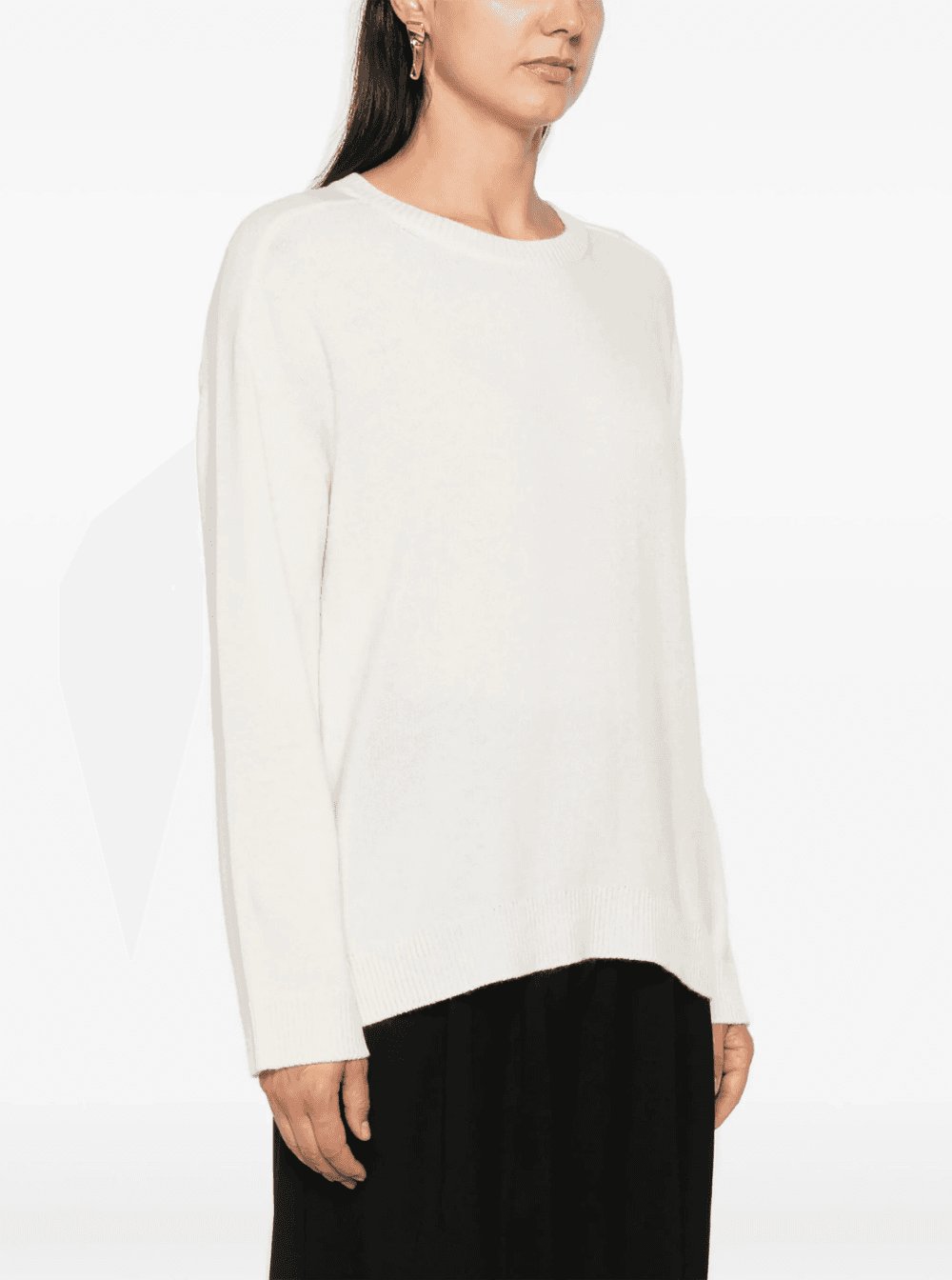 P.A.R.O.S.H. Women White Crewneck Sweater With Asymmetric Hem In Wool And Cashmere Woman P.A.R.O.S.H.