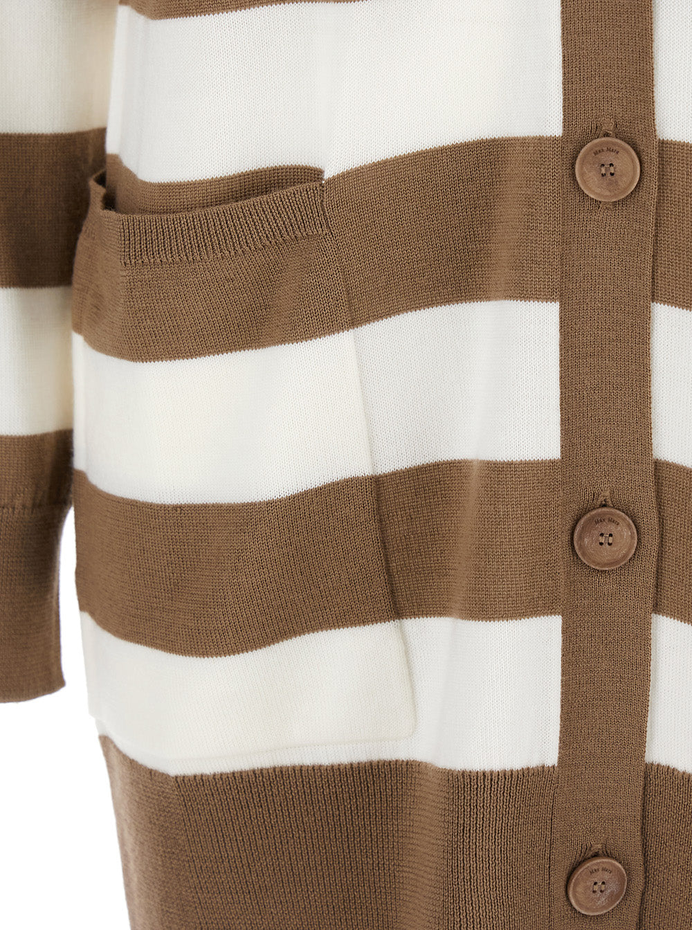 Max Mara Women 'Fiemme'beige Cardigan With Rear Embroidery And All-Over Striped Motif In Wool Woman MAX MARA