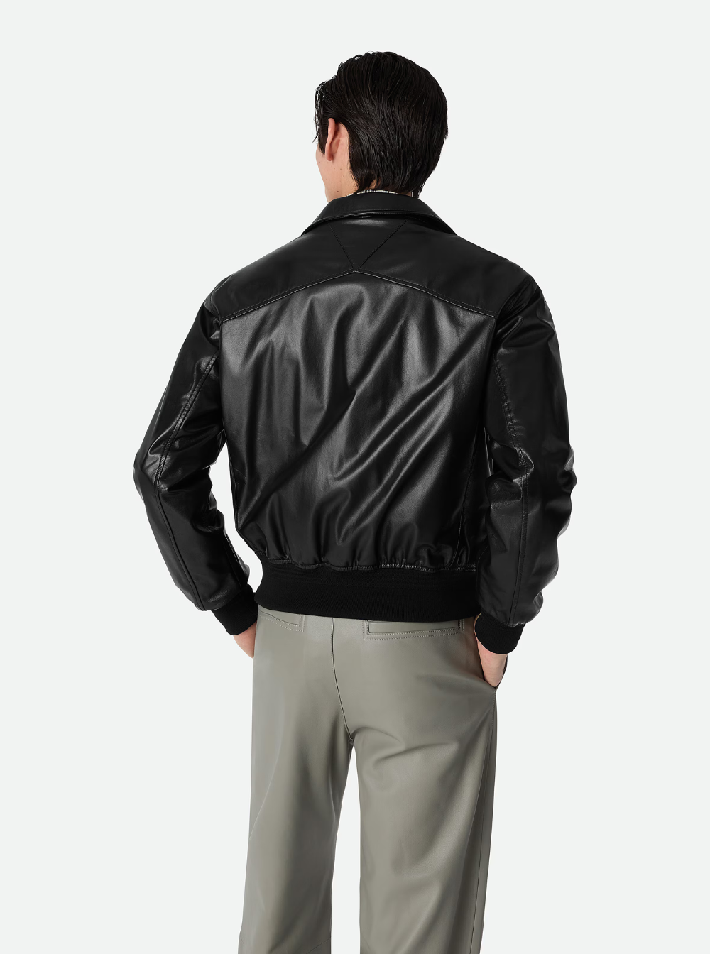Bottega Veneta Men Black Bomber Jacket With Two Front Welt Pockets In Leather Man BOTTEGA VENETA