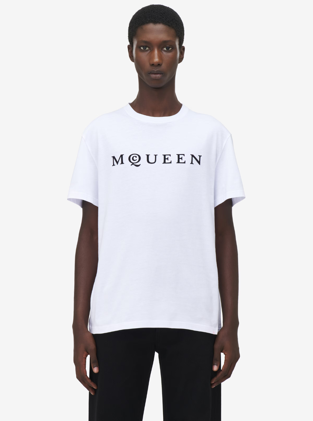 Alexander Mcqueen Men Alexander Mcqueen Men White Crewneck T-Shirt With Logo Lettering On The Front In Cotton Man ALEXANDER MCQUEEN