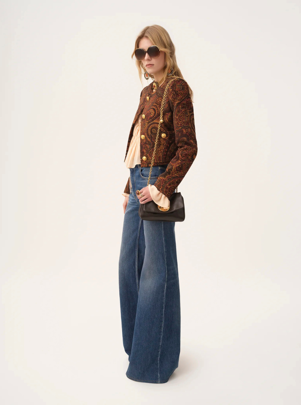 Chloé Women Blue High Waisted Jeans With Wide Leg And Logo Patch On The Rear In Denim Woman CHLOE