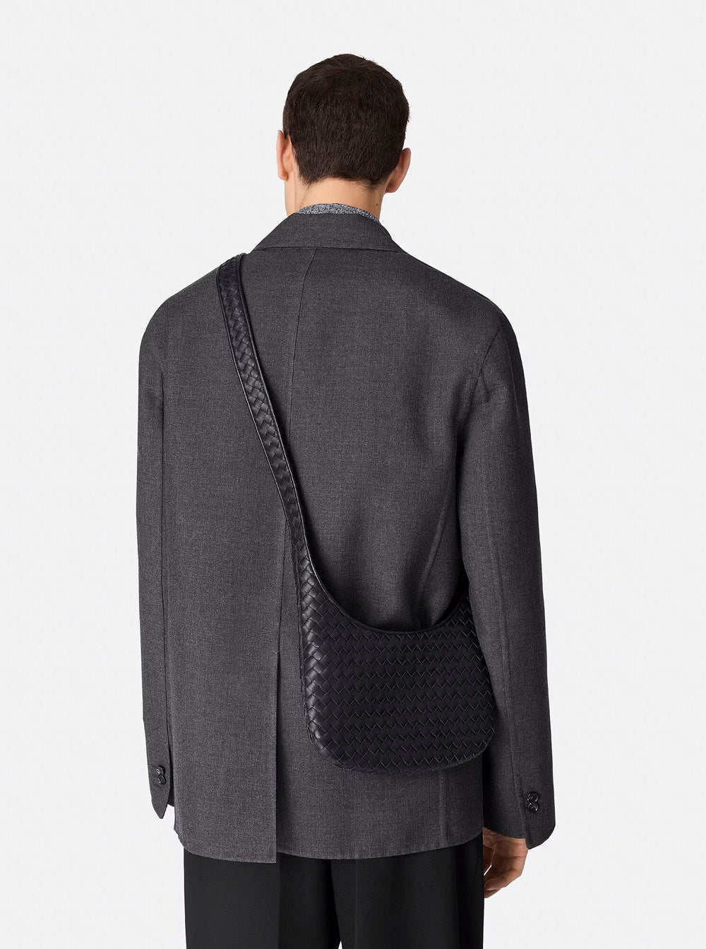 Bottega Veneta Men 'Veneto' Black Shoulder Bag With Fixed Shoulder Strap And All-Over Intrecciato Motif In Leather Man BOTTEGA VENETA