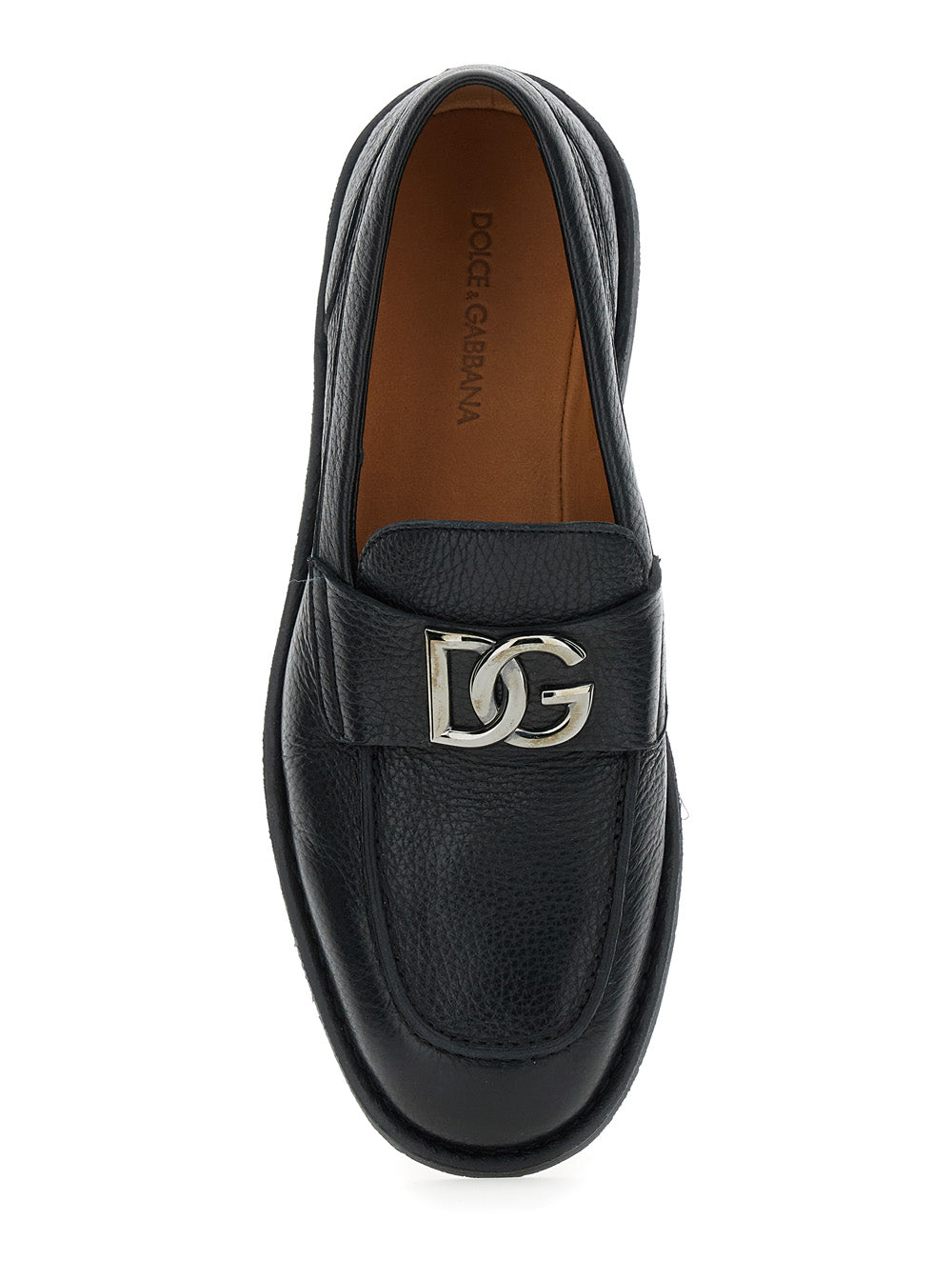 Dolce & Gabbana Men 'Florio' Black Loafers With Dg Plaque On The Front In Grained Leather Man DOLCE & GABBANA