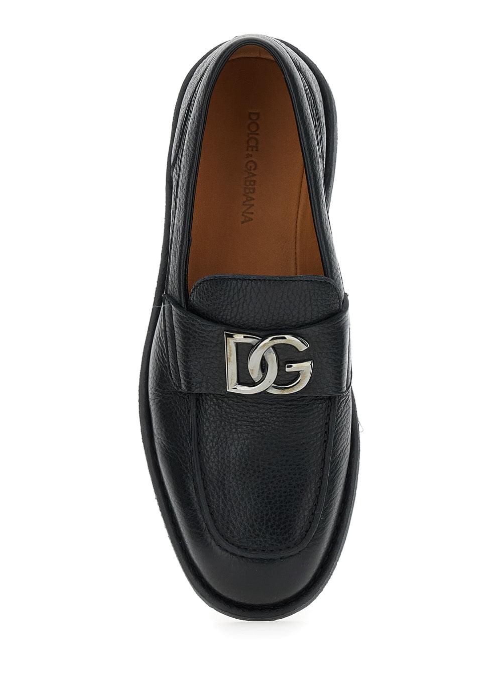Dolce & Gabbana Men 'Florio' Black Loafers With Dg Plaque On The Front In Grained Leather Man DOLCE & GABBANA