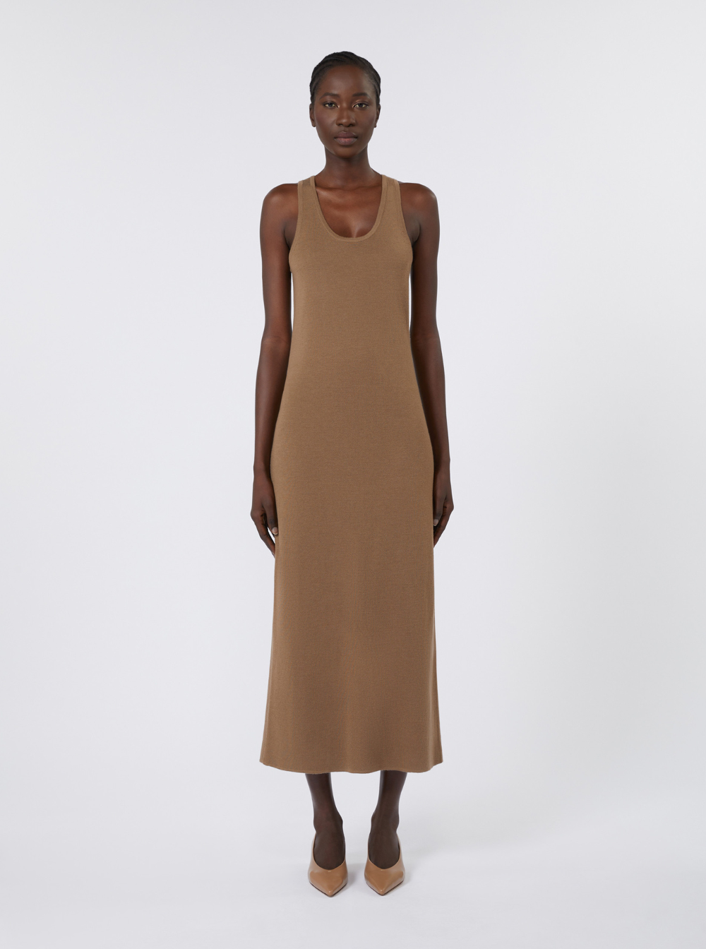 Max Mara Women 'Aceri' Brown Dress With Round Neck And Rear Single Slit In Wool Woman MAX MARA