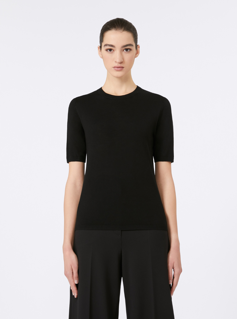 Max Mara Women 'Gerico' Black Crewneck Sweater With Short Sleeves In Wool Woman MAX MARA