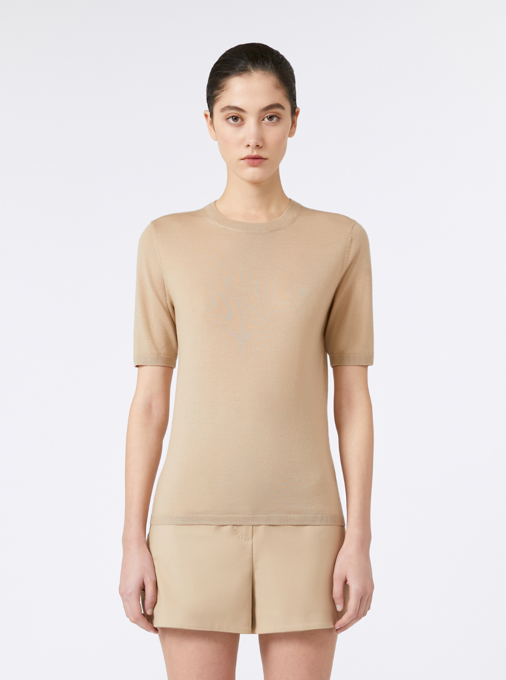 Max Mara Women 'Gerico' Beige Crewneck Sweater With Short Sleeves In Wool Woman MAX MARA
