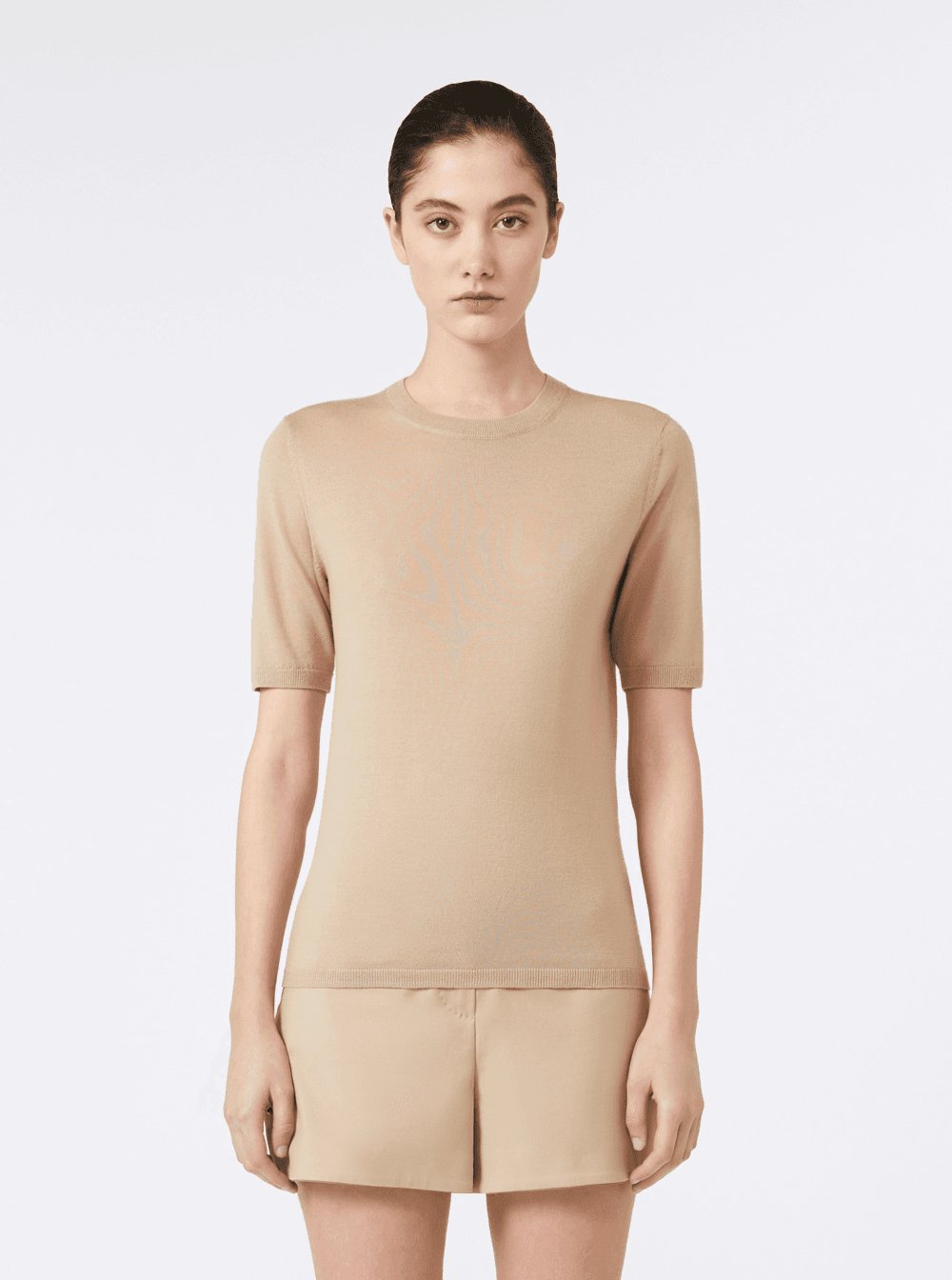 Max Mara Women 'Gerico' Beige Crewneck Sweater With Short Sleeves In Wool Woman MAX MARA