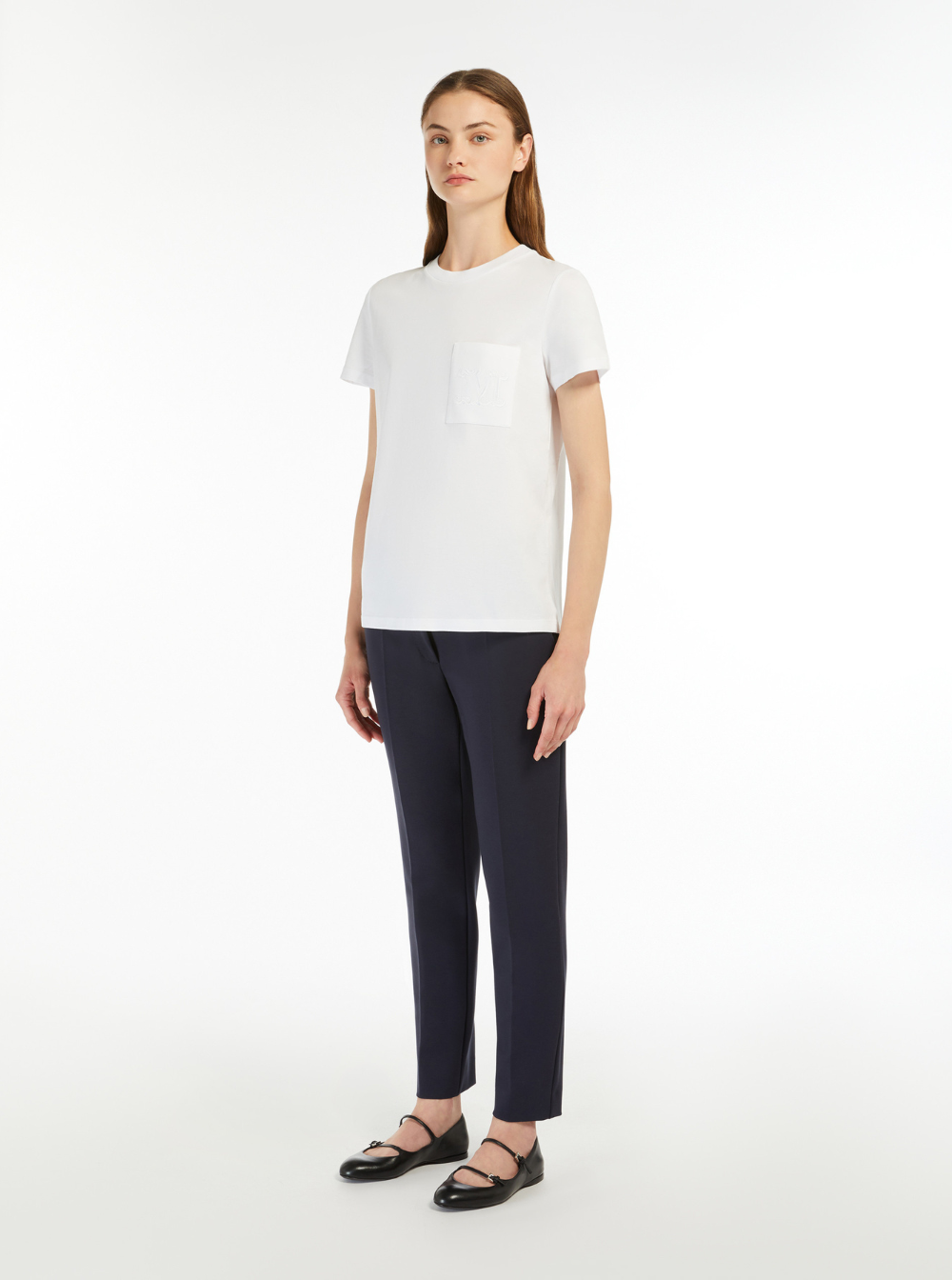 Max Mara Women 'Papaia' White Crewneck T-Shirt With Tonal Logo Embroidery On The Front In Cotton Woman MAX MARA