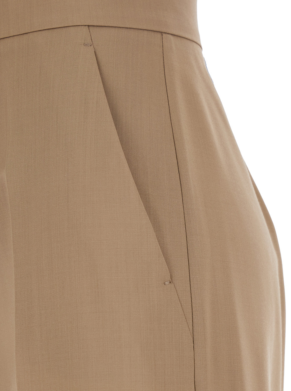 Max Mara Women 'Fernet' Beige Pants With Wide Leg And Logo Lettering On The Rear In Wool Woman MAX MARA