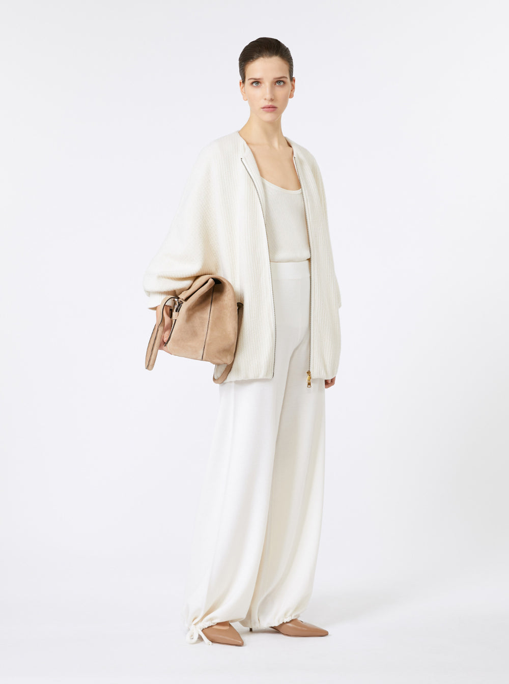 Max Mara Women 'Cirino' White Crewneck Knit Jacket With Logo Patch On The Rear In Wool And Cashmere Woman MAX MARA