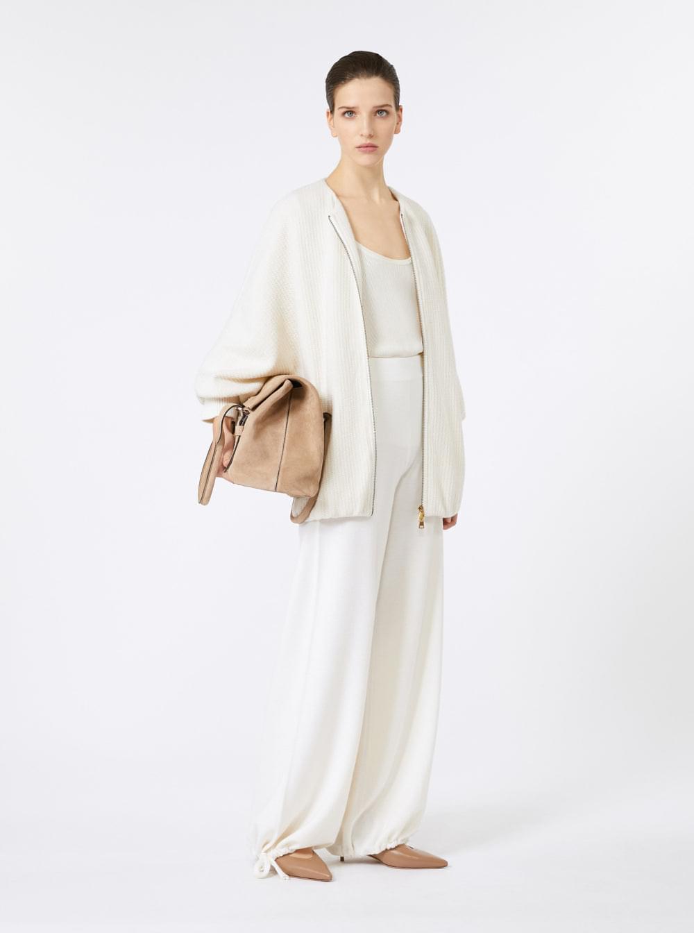 Max Mara Women 'Cirino' White Crewneck Knit Jacket With Logo Patch On The Rear In Wool And Cashmere Woman MAX MARA