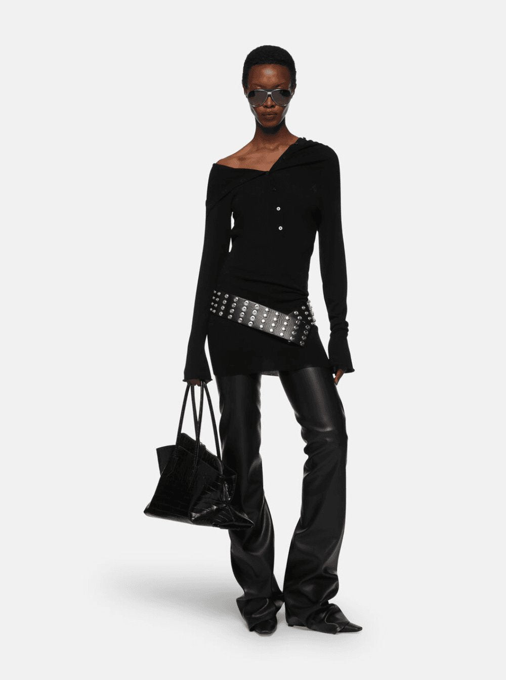 The Attico Women Black Mini Dress With Cowl Neck And Flared Sleeves In Wool And Cashmere Woman THE ATTICO