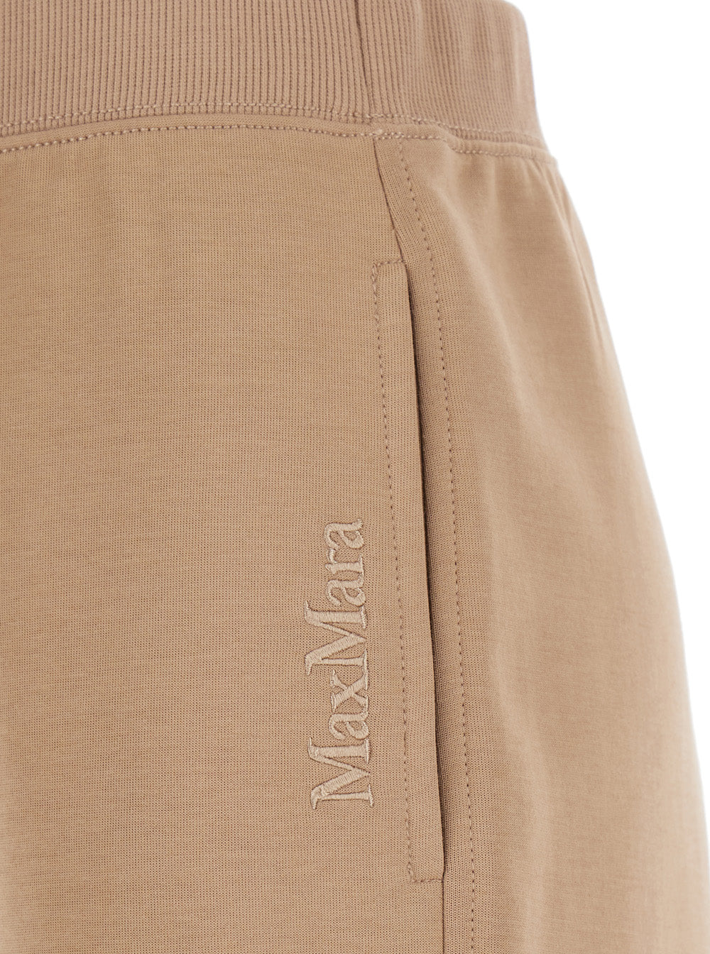 'S Maxmara Women 'Violino' Beige Pants With Elastic Waist And Logo Lettering Embroidery On The Side In Cotton Jersey Woman S MAX MARA