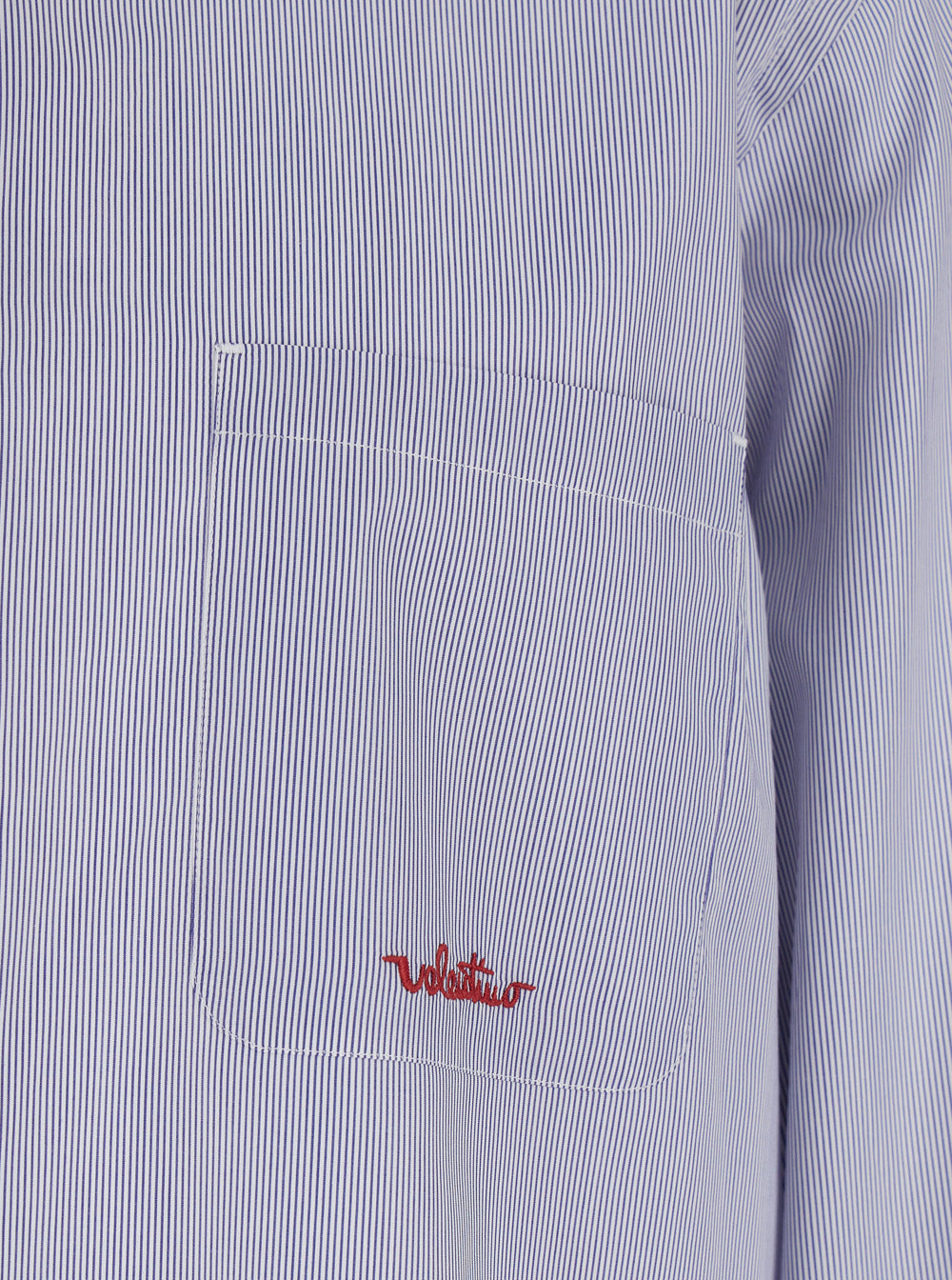 Valentino Men Light Blue Shirt With Classic Collar And All-Over Striped Motif In Cotton Man VALENTINO