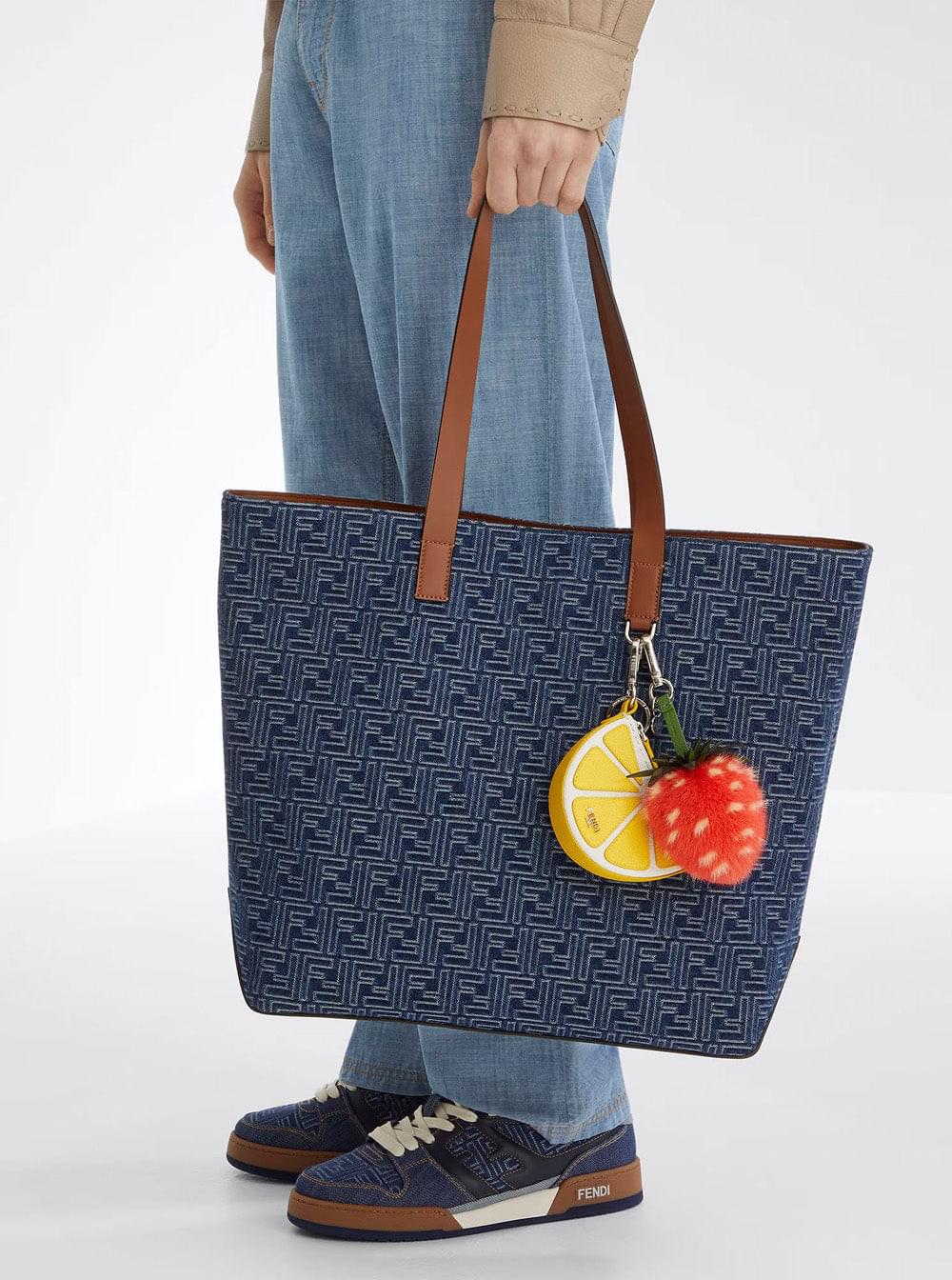 Fendi Men Blue Shopper With Long Handles And All Over Ff Motif In Cotton Man FENDI
