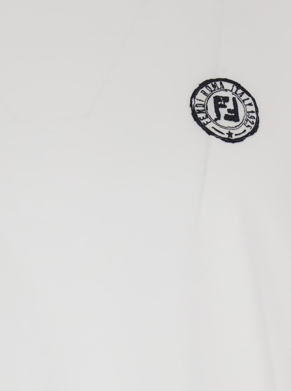 Fendi Men Fendi Men White Crewneck T-Shirt With Logo Print On The Front And Logo Patch On The Rear In Cotton Man FENDI