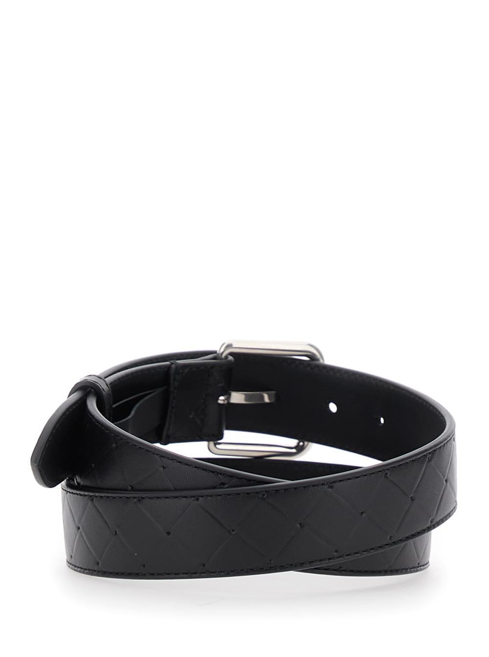 Bottega Veneta Men Black Belt With Intrecciato Motif And Buckle Closure In Leather Man BOTTEGA VENETA
