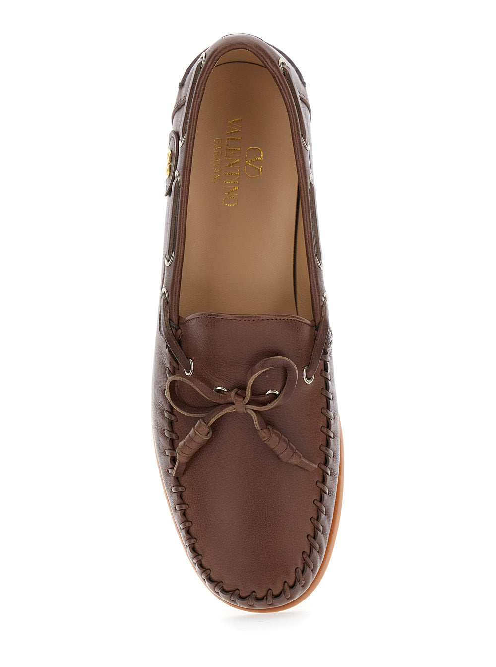 Valentino Garavani Men 'Palm Avenue' Brown Loafers With Vlogo Patch On The Sidei N Leather Man VALENTINO GARAVANI