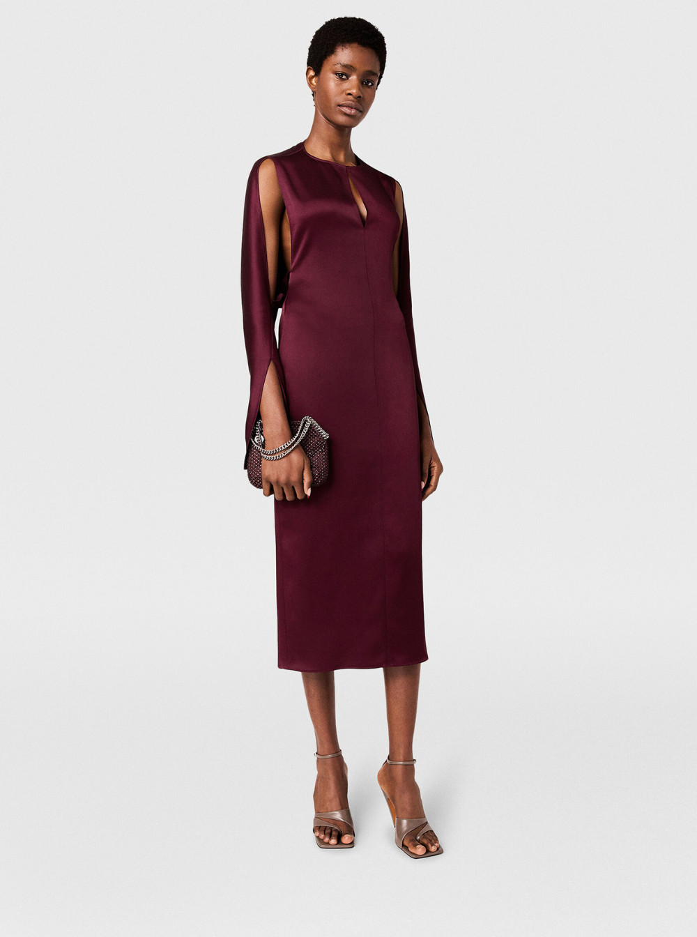Stella Mccartney Women Bordeaux Midi Dress With Cape Sleeves And Cut-Out On The Front In Tech Fabric Woman STELLA MCCARTNEY