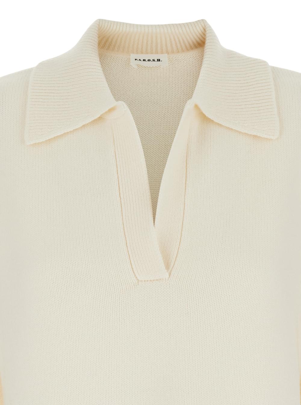 P.A.R.O.S.H. Women White Sweater With Polo Shirt Style Collar And Dropped Shoulder In Wool And Cashmere Woman P.A.R.O.S.H.