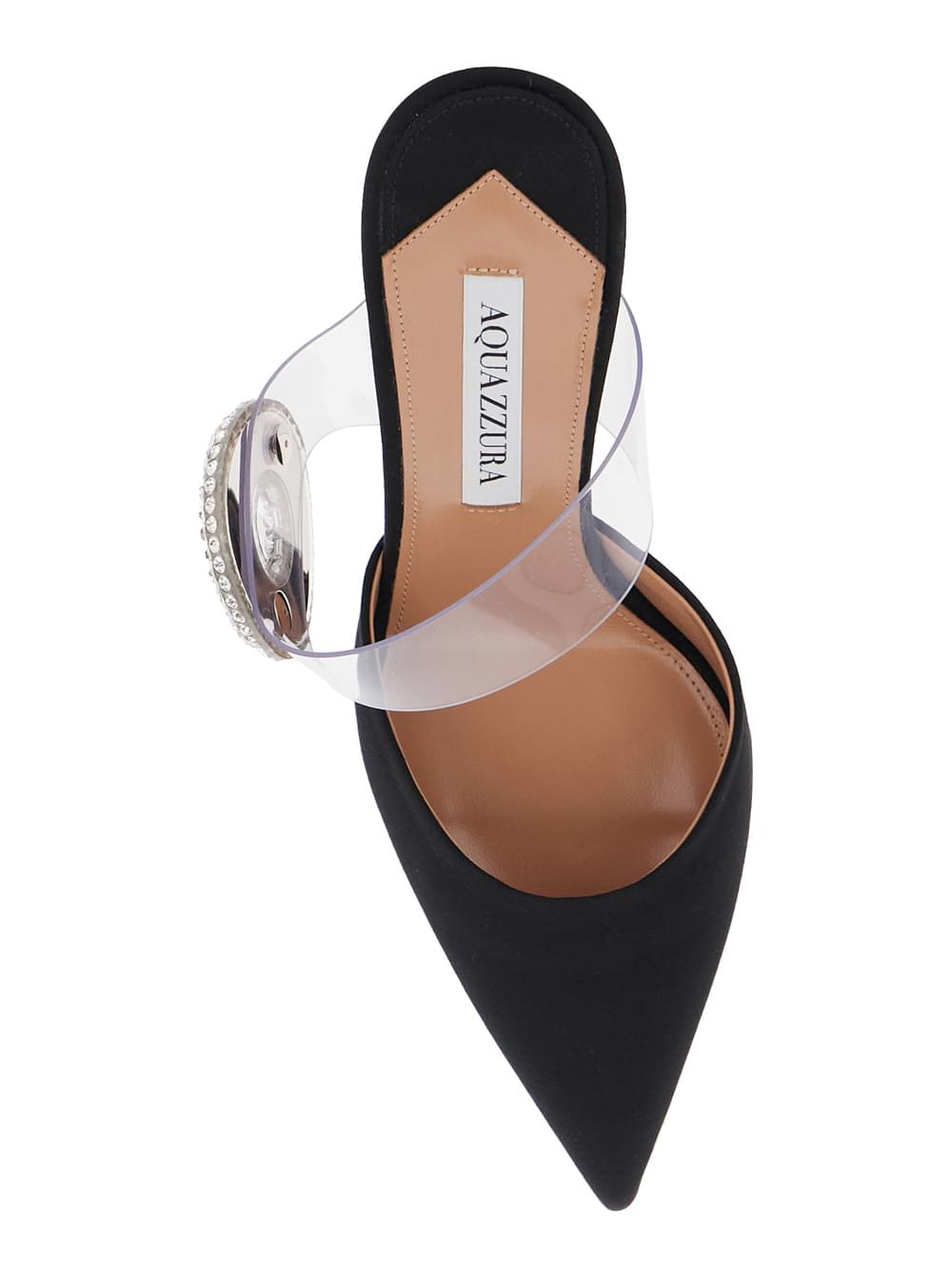 Aquazzura Women Black Slingback Mules With Crystal Embellishment And Transparent Strap In Suede Woman AQUAZZURA