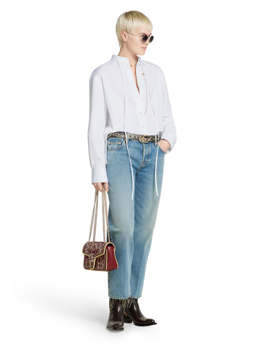 Gucci Women Blue Jeans With Logo Patch On The Rear And Faded Effect In Denim Woman GUCCI