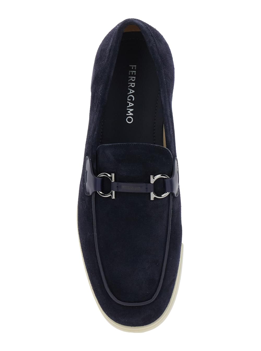 Ferragamo Men 'Cosimo' Blue Loafers With Metallic Hooks On The Front In Suede Man FERRAGAMO
