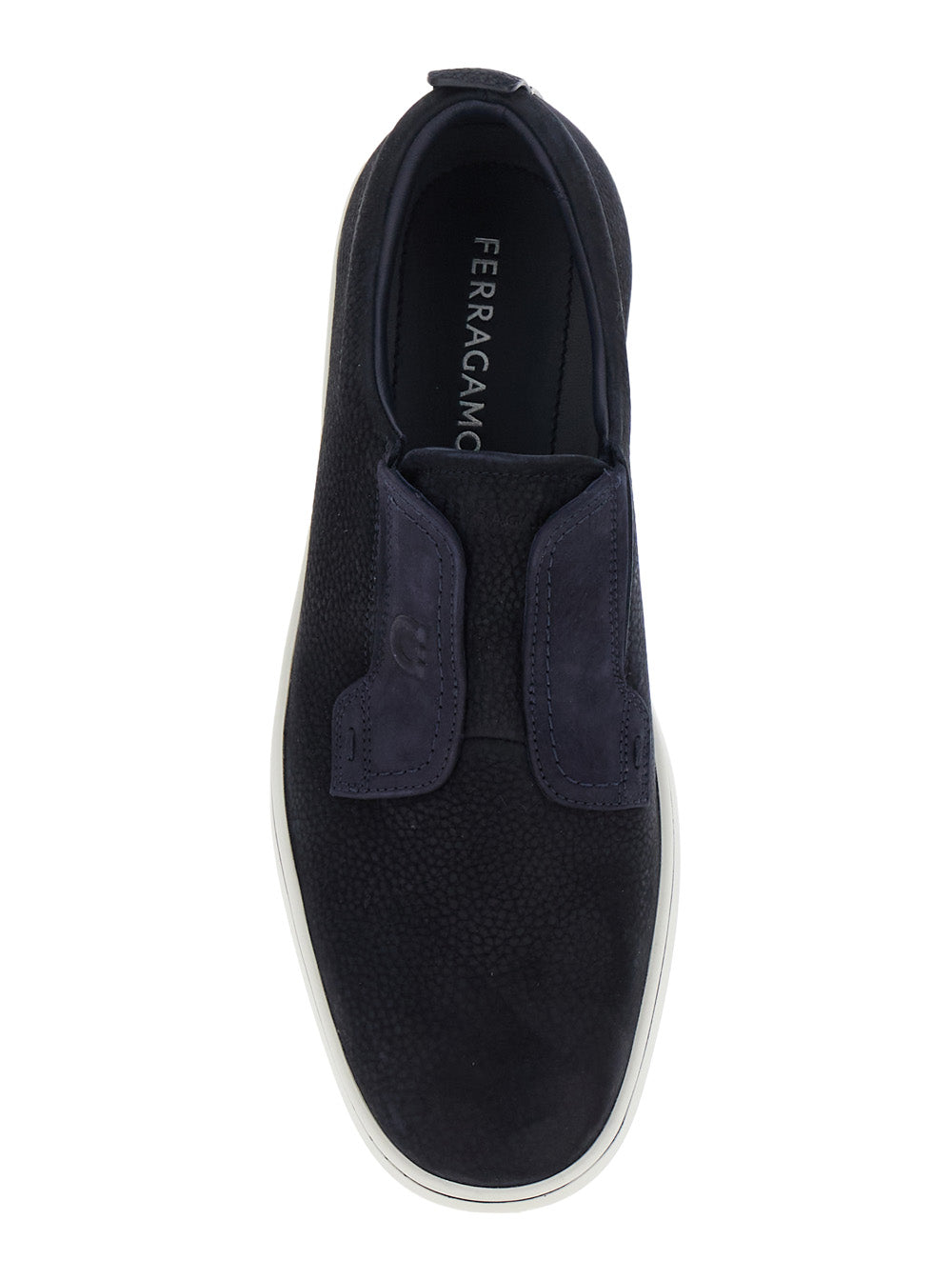 Ferragamo Men 'Alfie' Blue Laceless Oxford Shoes With Round Toe In Grained Leather Man FERRAGAMO