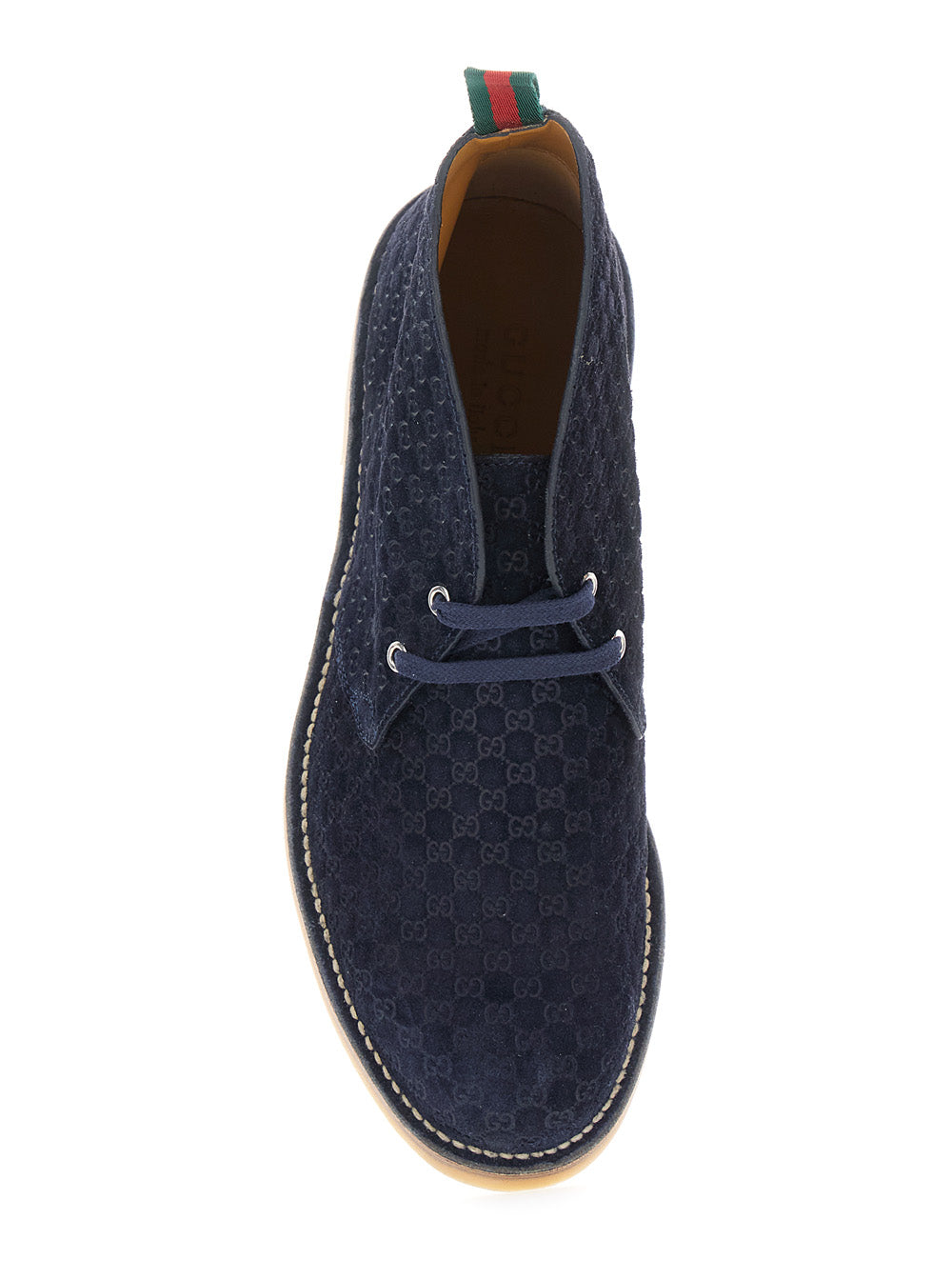 Gucci Men Blue Ankle Boots With Web Detail On The Heel And Low Heel In Gg Suede Man GUCCI