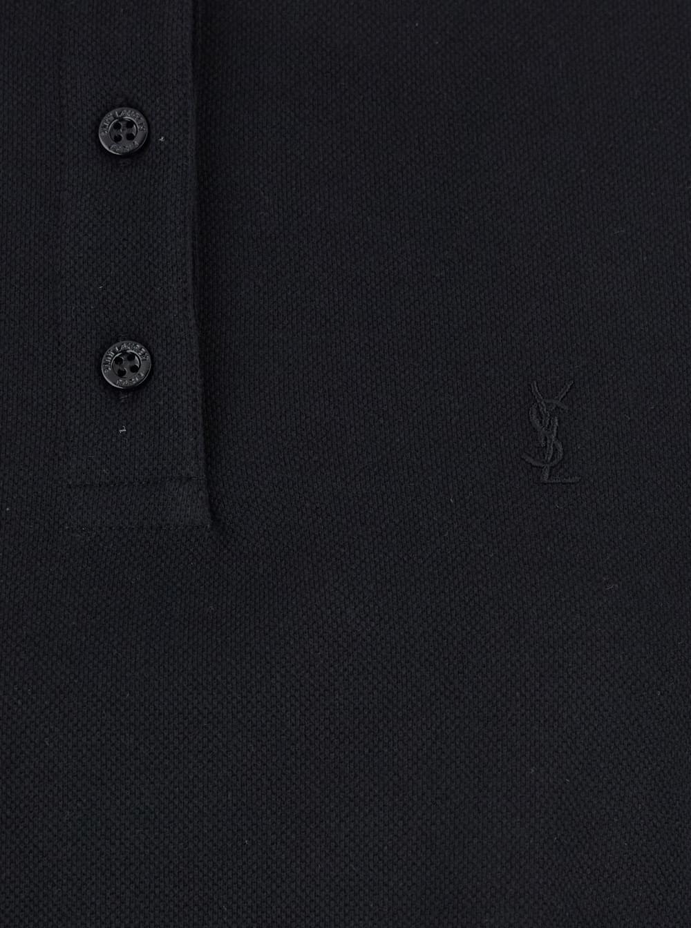 Saint Laurent Women Black Oversize Polo Shirt With Classic Collar And Tonal Logo Embroidery On The Front In Cotton Piquet Woman SAINT LAURENT