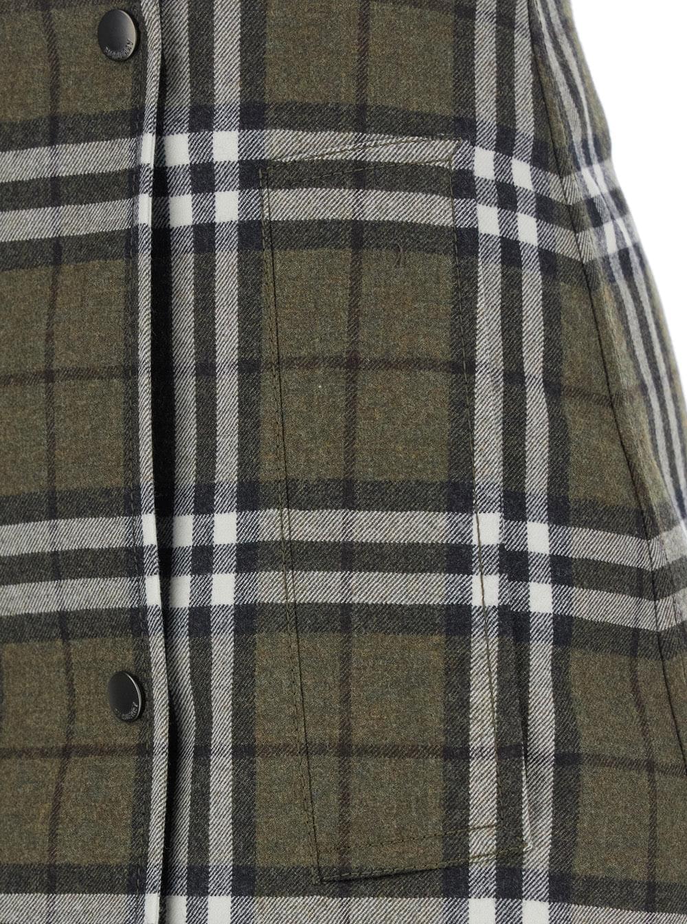 Burberry Women Green Skirt With All-Over Check Motif And Side Pockets In Virgin Wool Woman BURBERRY