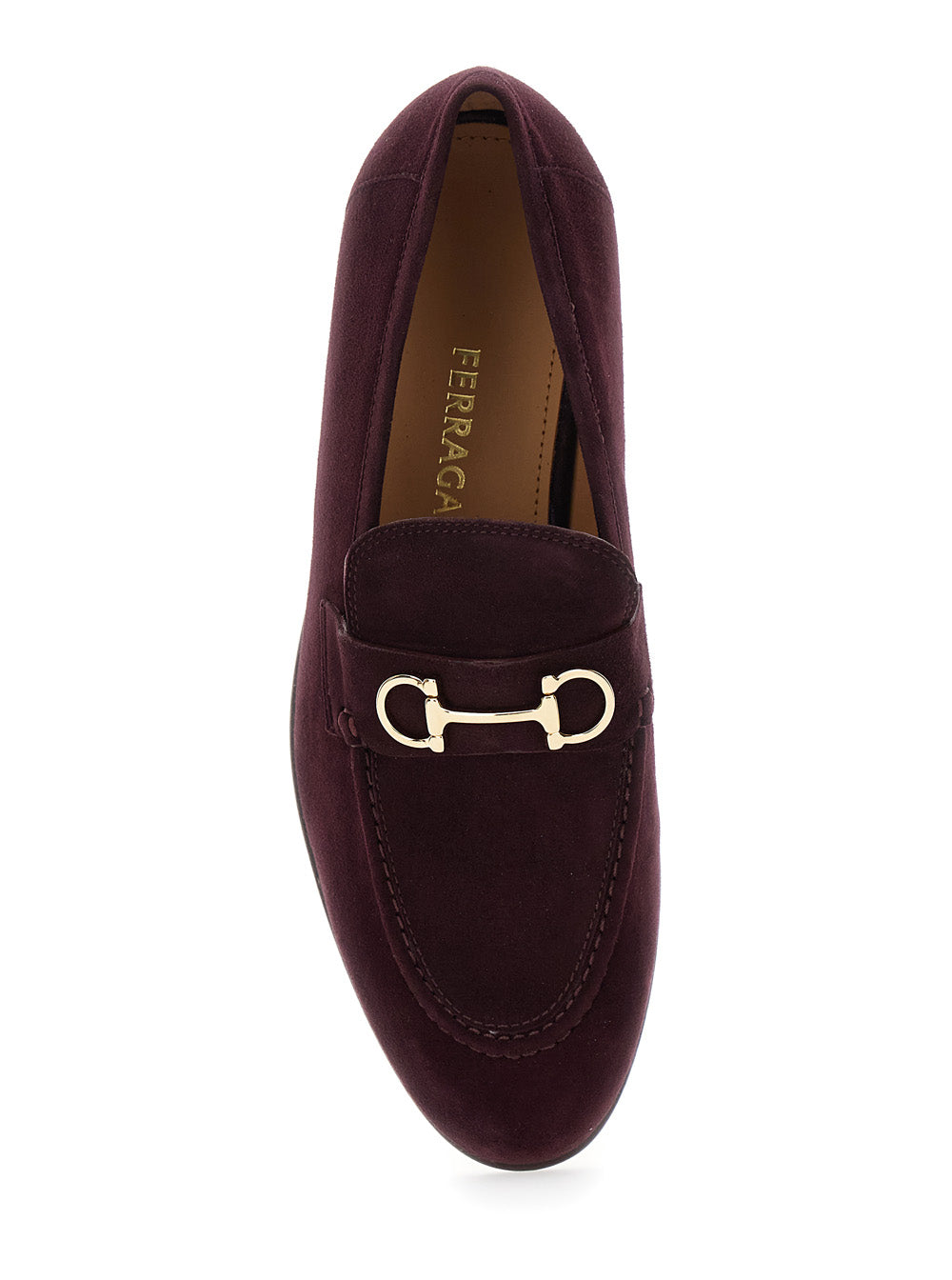 Ferragamo Women Bordeaux Loafers With Gancini Plaque On The Front And Low Heel In Suede Woman FERRAGAMO
