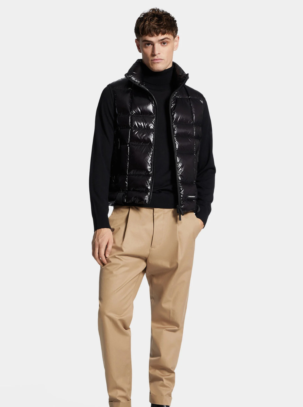 Dsquared2 Men Black Sleeveless Down Jacket With High Neck And Logo Patch On The Front In Tech Fabric Man DSQUARED2